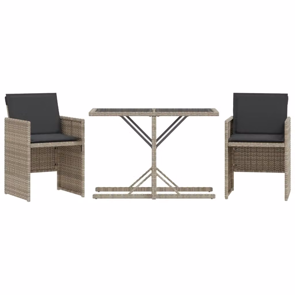 Set da Bistrò vidaXL in Polyrattan con Piano in Vetro e Cuscini, Grigio Antracite – 2