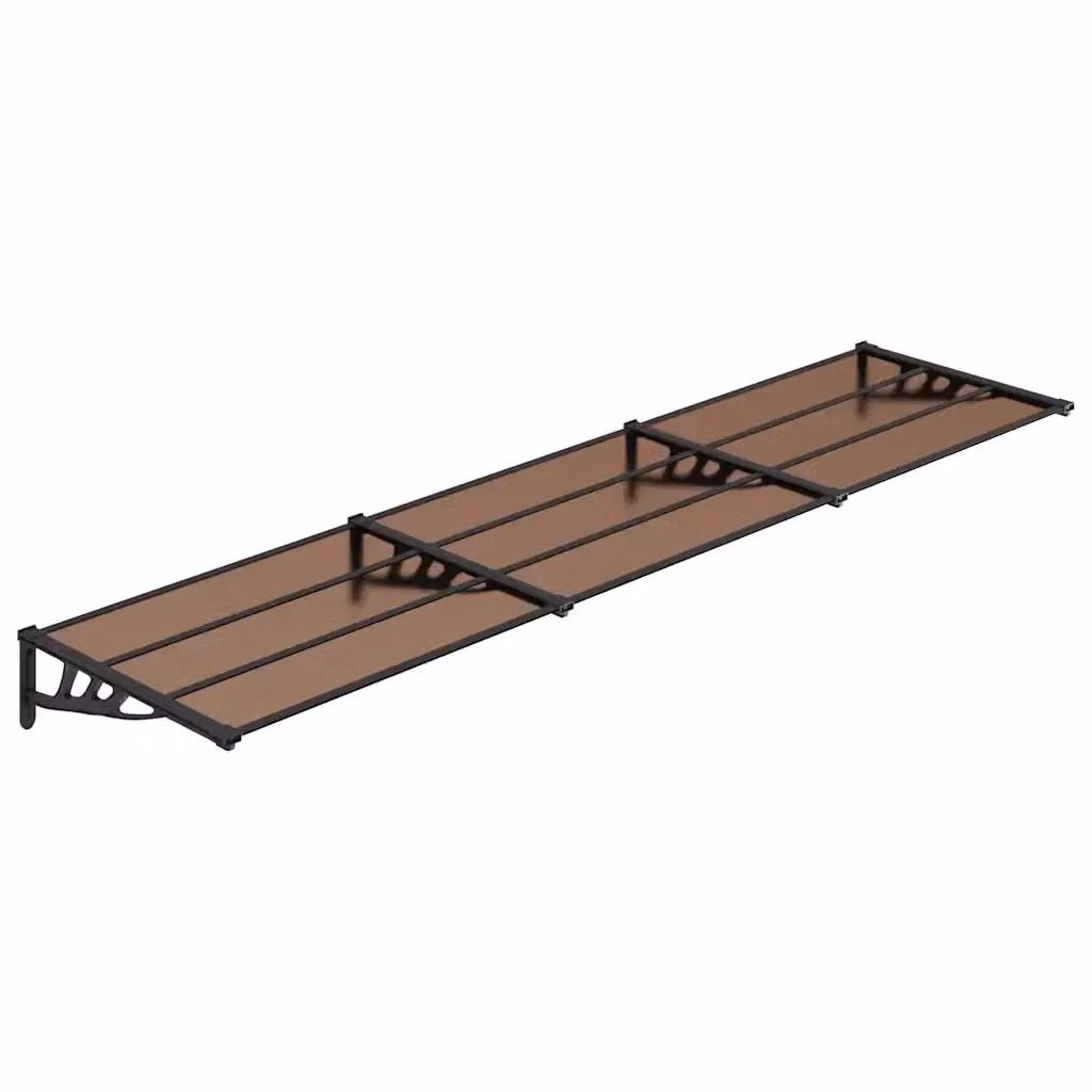 Tettoia per porta vidaXL in policarbonato e alluminio, colore nero, L: 358,5 cm, P: 90 cm, H: 27,5 cm – 2