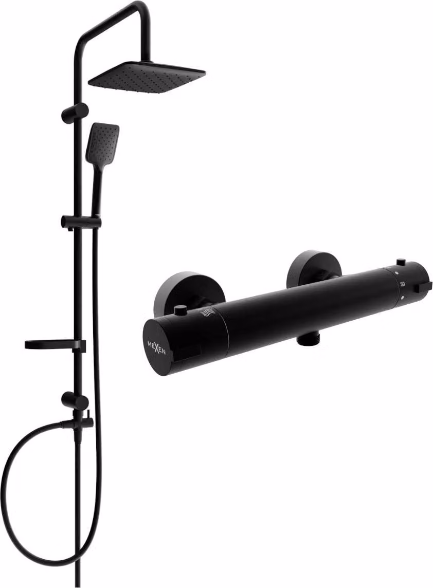 Mexen Sven set doccia esterno con soffione doccia e rubinetto doccia termostatico Kai, nero - 77100262-70