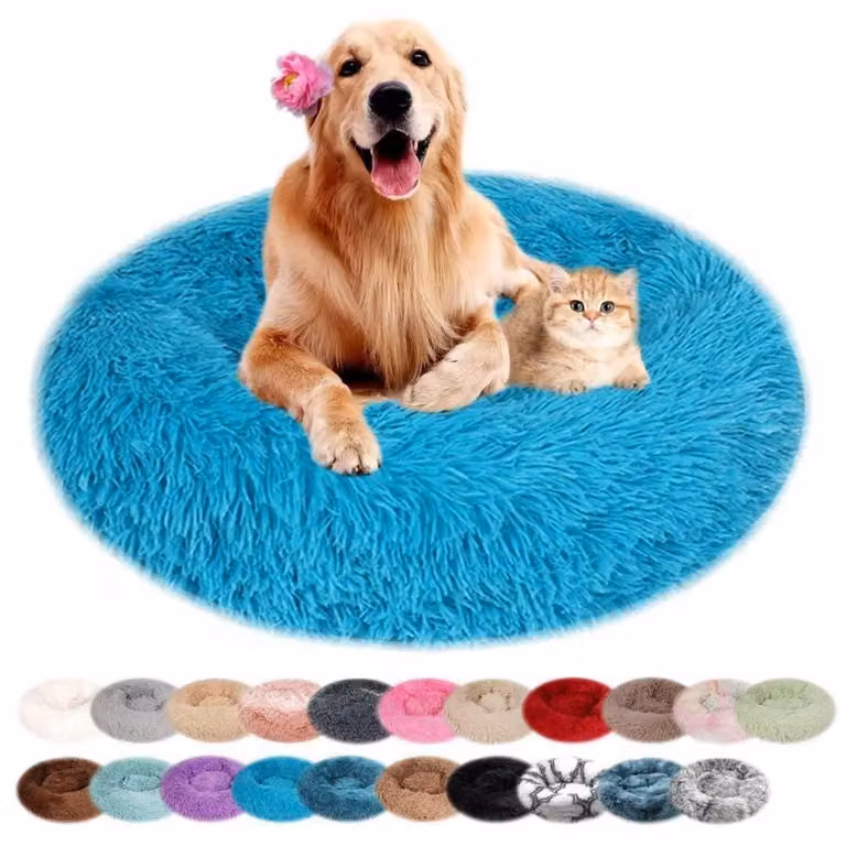 Cuccia per cani, rotonda, in peluche, lavabile, blu, 80 cm