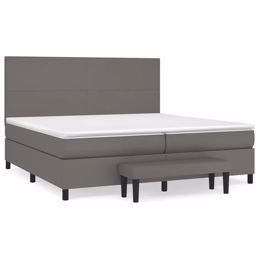 vidaXL Giroletto a Molle con Materasso Grigio in Similpelle e Tessuto L: 200 cm, P: 200 cm, H: 128 cm – 2