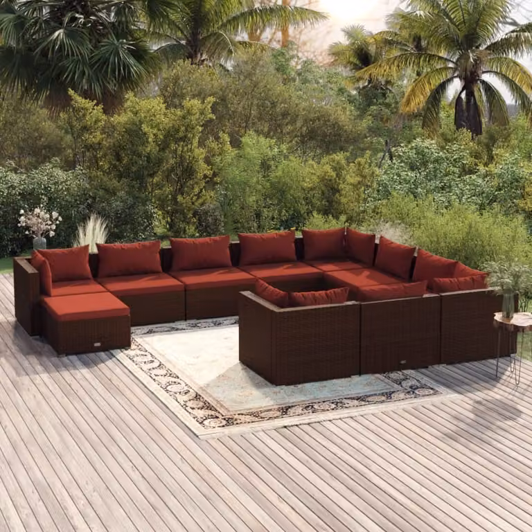 Maison Exclusive - Set da giardino da 11 pezzi con cuscini in polyrattan marrone