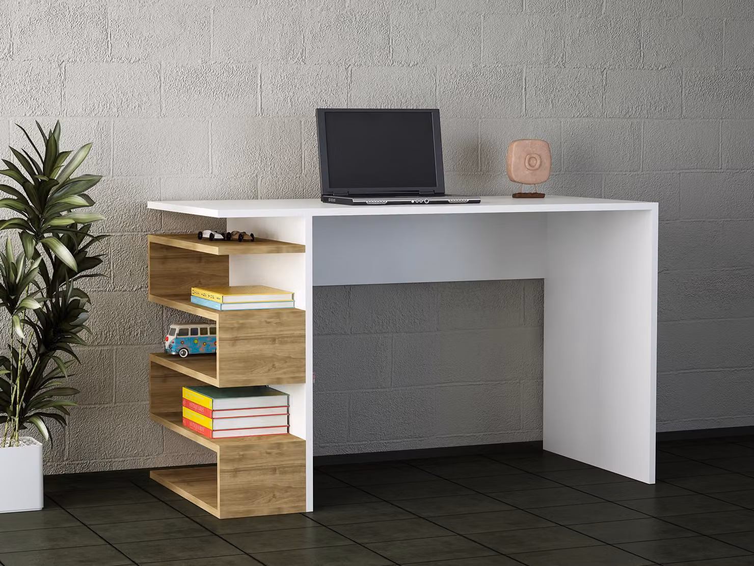Skye Decor, Snake - Bianco, Noce, Scrivania, Bianco, PANNELLO TRIBRIGATO RIVESTITO AL 100% IN MELAMINA, 120 x 60 x 75 cm