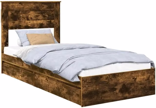Letto singolo con contenitore in legno Rovere fumè L: 75 cm, P: 190 cm – 1