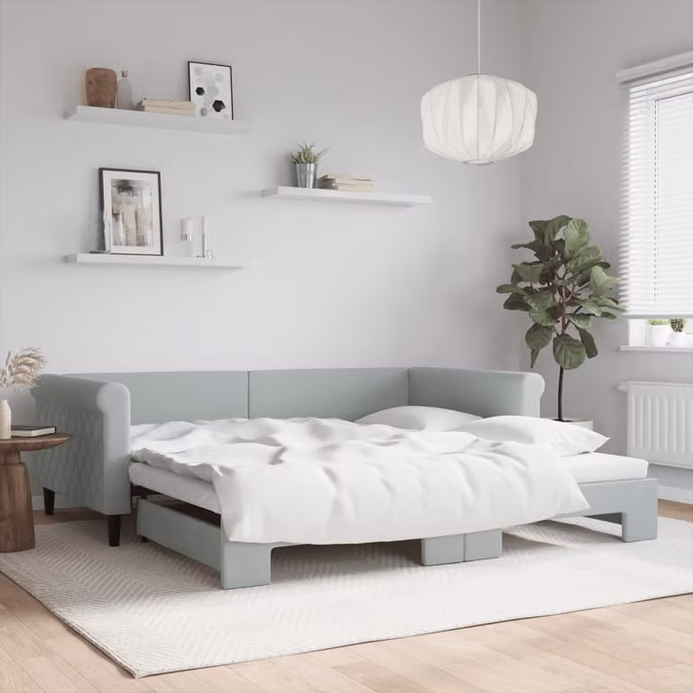 vidaXL Divano Letto con Letto Estraibile in Velluto Grigio per Soggiorno e Camera da Letto L/P/H: 229 x 110 x 68 cm con Materasso 100 x 200 cm