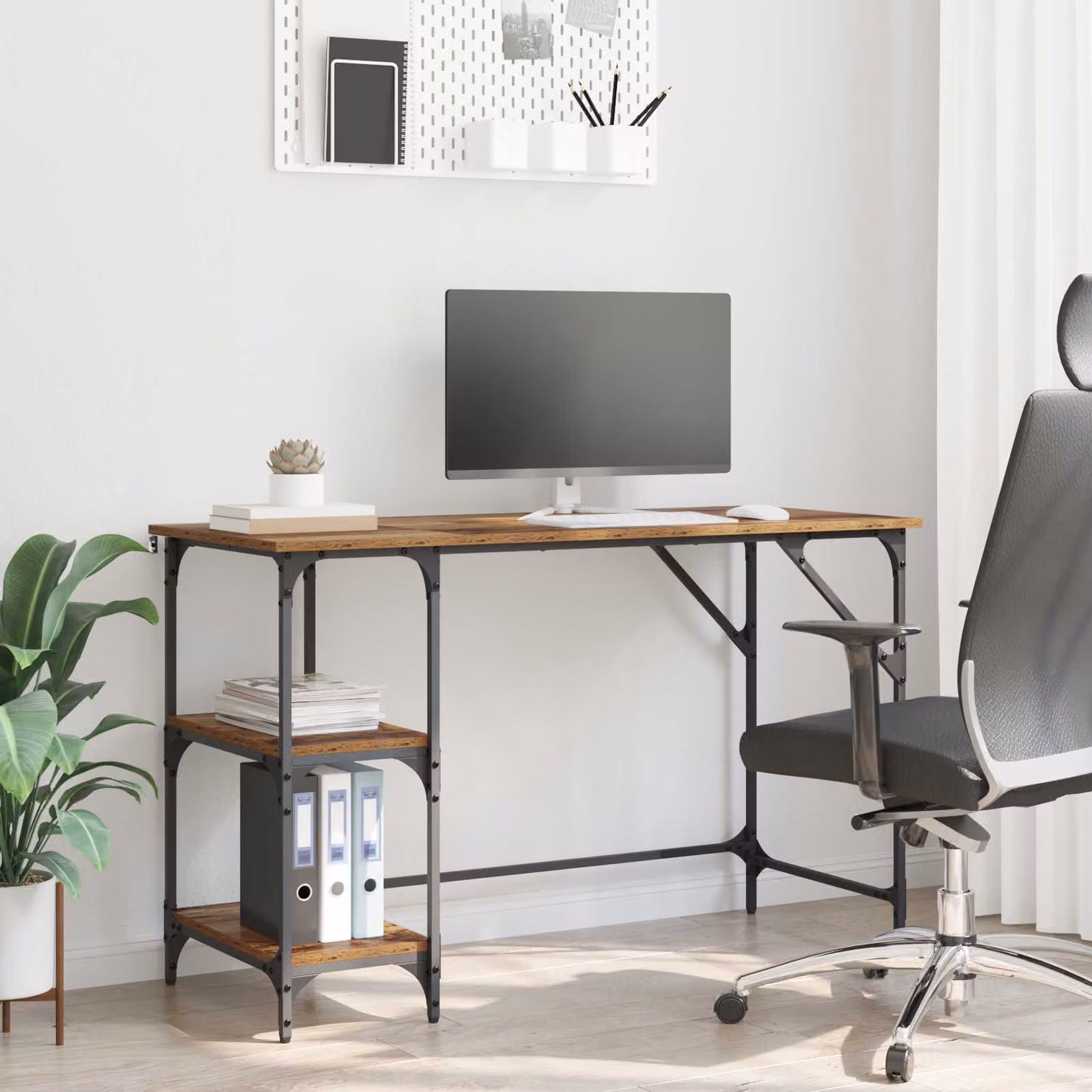 Scrivania in stile industriale vidaXL in legno e metallo, colore marrone, L/P/H: 120 x 50 x 75 cm