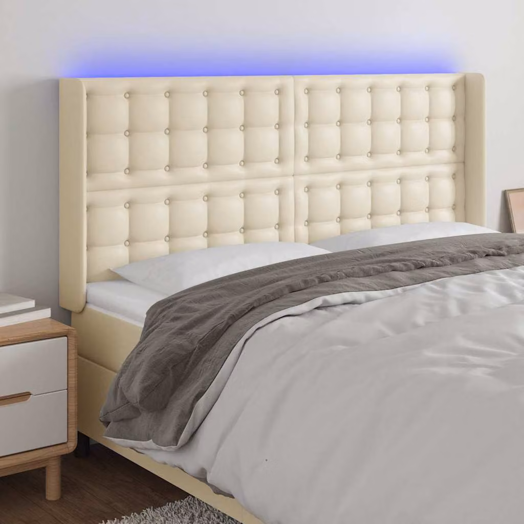 Testiera con LED e porta USB vidaXL in similpelle beige L: 203 cm, H: 118 cm, P: 16 cm – 1