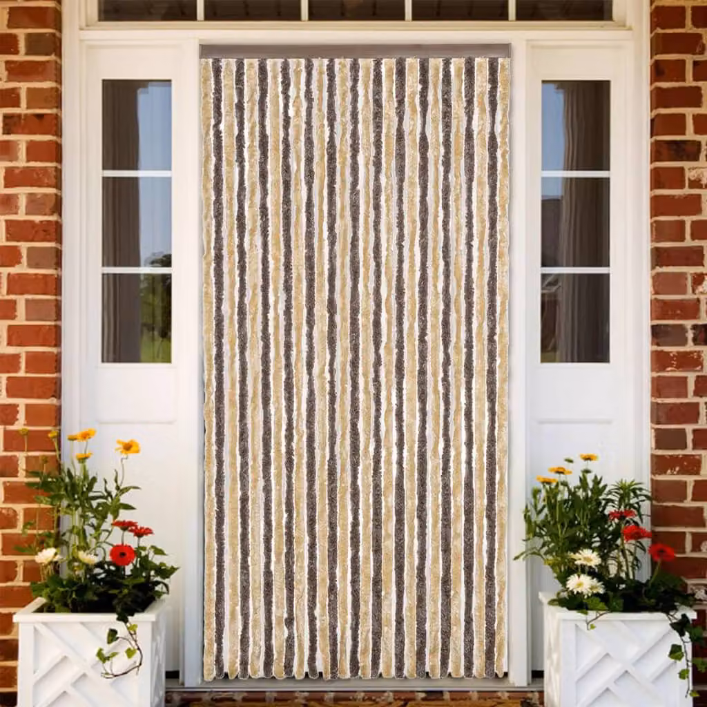 Tenda Antimosche vidaXL in Ciniglia Marrone Scuro e Beige, Termoisolante e Opaca, L: 118 cm, H: 220 cm