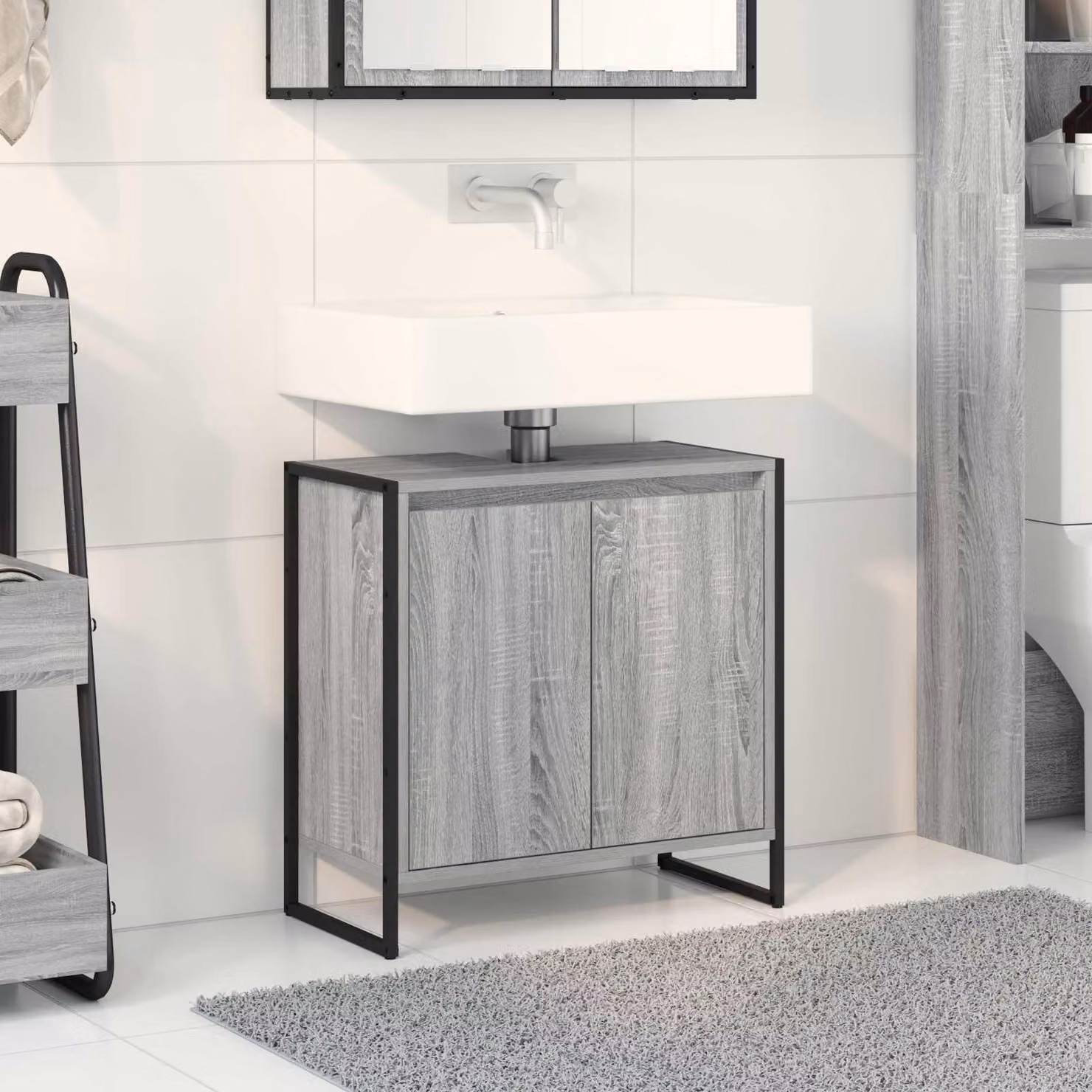 Mobile da bagno vidaXL in stile industriale, colore grigio, L: 60 cm, P: 30 cm, H: 60 cm