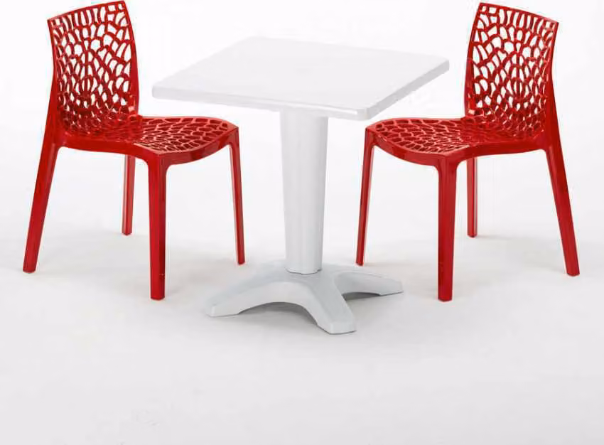 Tavolo quadrato bianco e 2 sedie in polipropilene colorato Set di bastoni per interni Grand Soleil Gruvyer Patio - Rosso