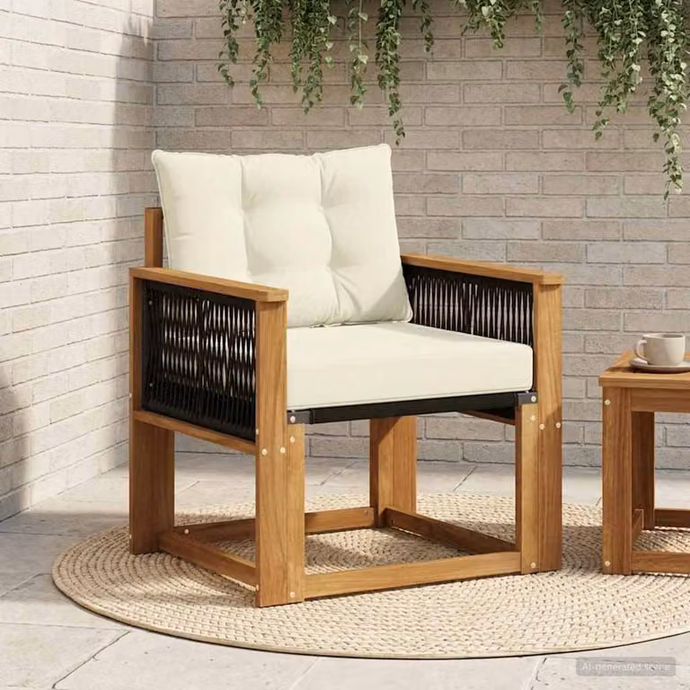 vidaXL Divano centrale da esterno moderno in legno di acacia massello con cuscini in tessuto beige