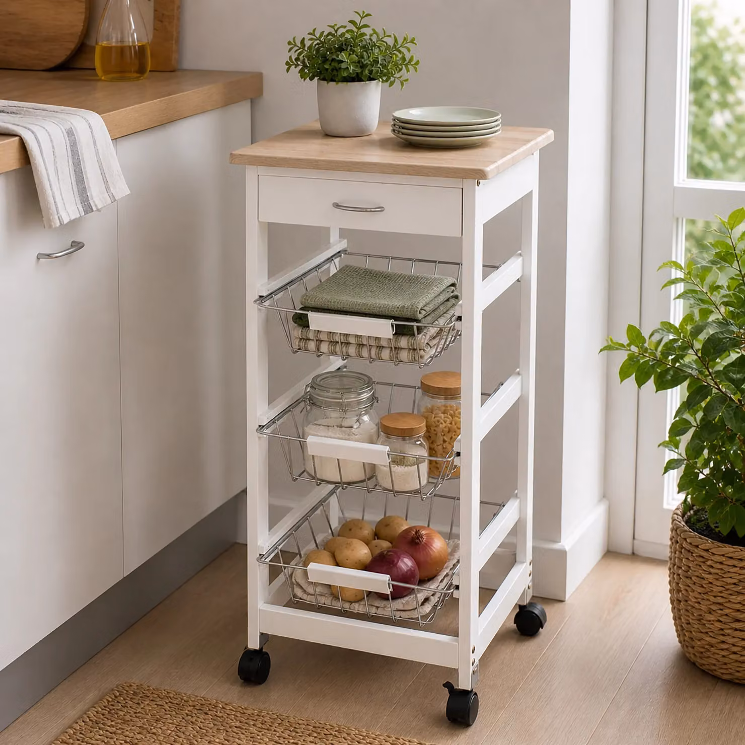 Carrello Multiuso Lunch Vestiamo Casa Bianco con Ruote H: 76 cm, L: 37 cm, P: 37 cm – 2