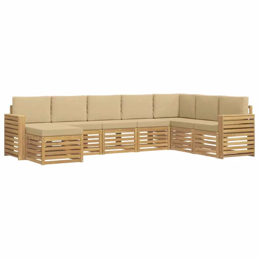 Set di divani da esterno a L vidaXL composto da 8 pezzi in legno di acacia con cuscini in poliestere bianco e beige – 2