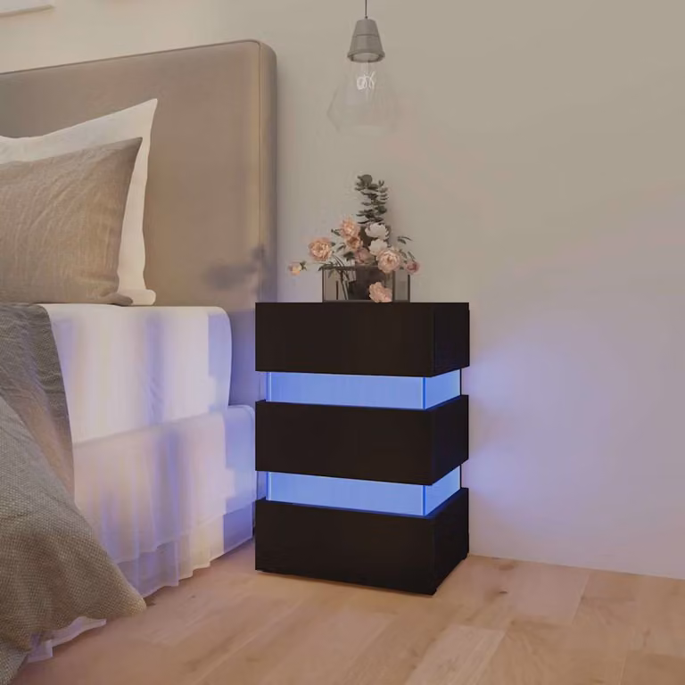 Comodino moderno vidaXL con luci LED nero in legno e MDF, da appendere a parete, L: 45 cm, P: 35 cm, H: 67 cm