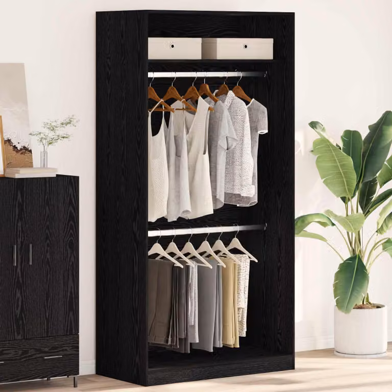 vidaXL Guardaroba Rovere Nero con Ripiani e Appendiabiti L/P/H: 100 x 50 x 200 cm