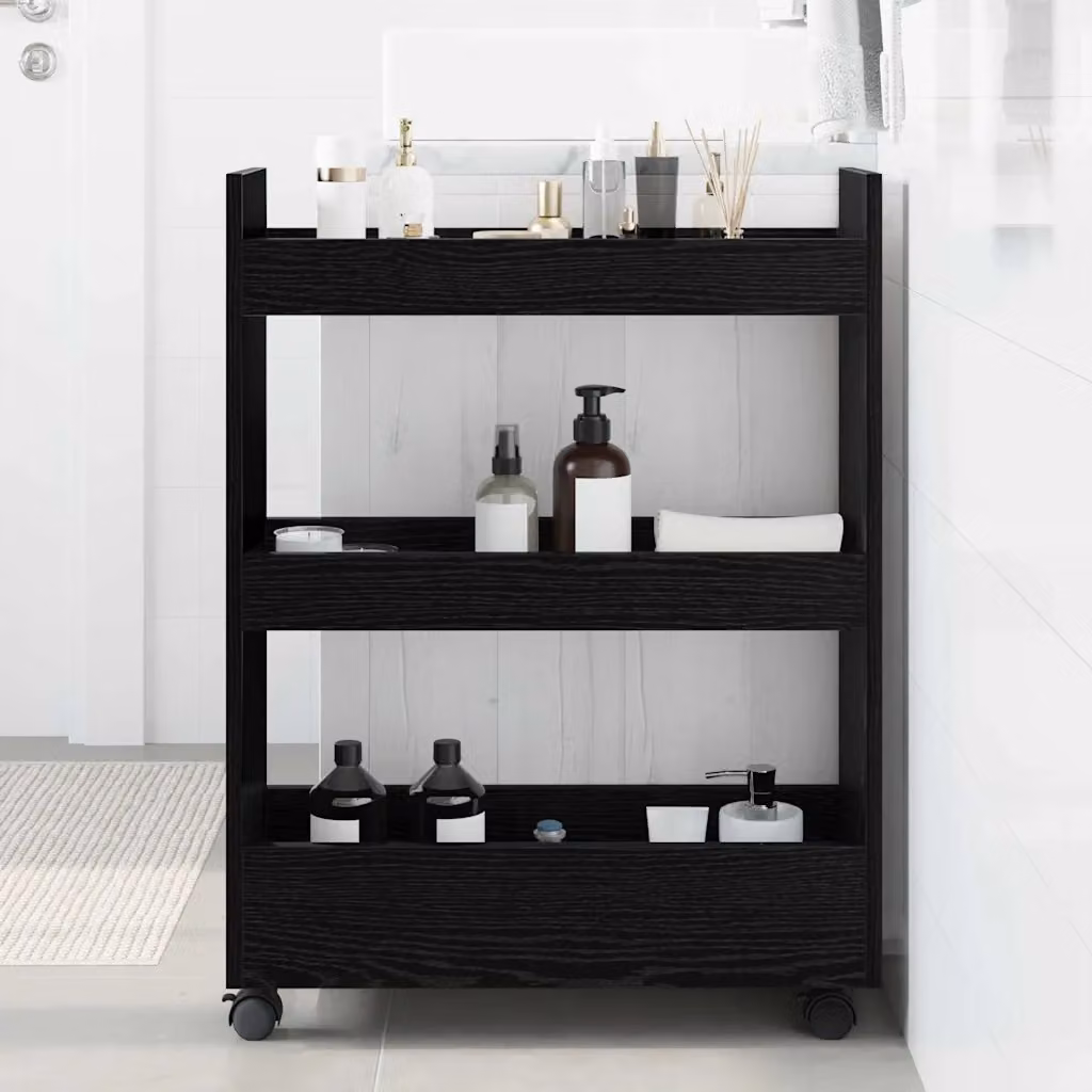 vidaXL Carrello di Stoccaggio Stretto Moderno Nero con Ruote L 60 x P 22 x H 80 cm