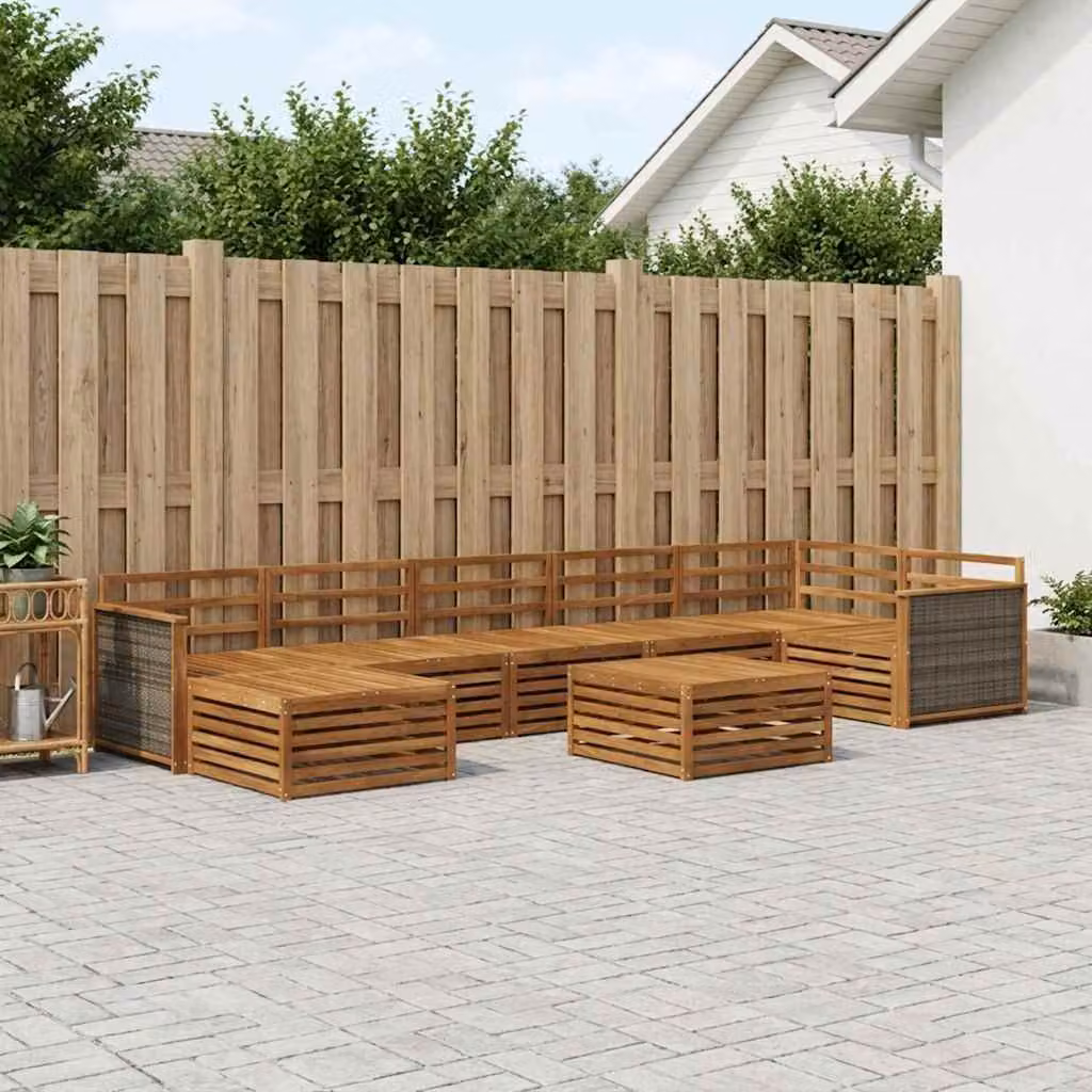 Set di divani da esterno vidaXL 8 pz in legno di acacia marrone con cuscini e tavolino da caffè coordinato