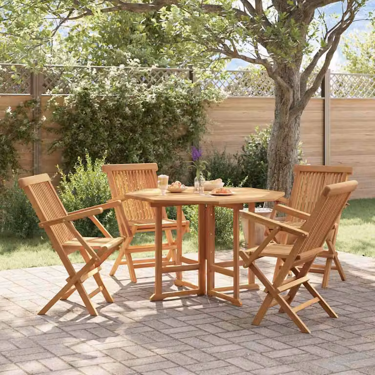 vidaXL Set da Pranzo Pieghevole per Esterni in Legno di Teak Marrone, 5 Pezzi