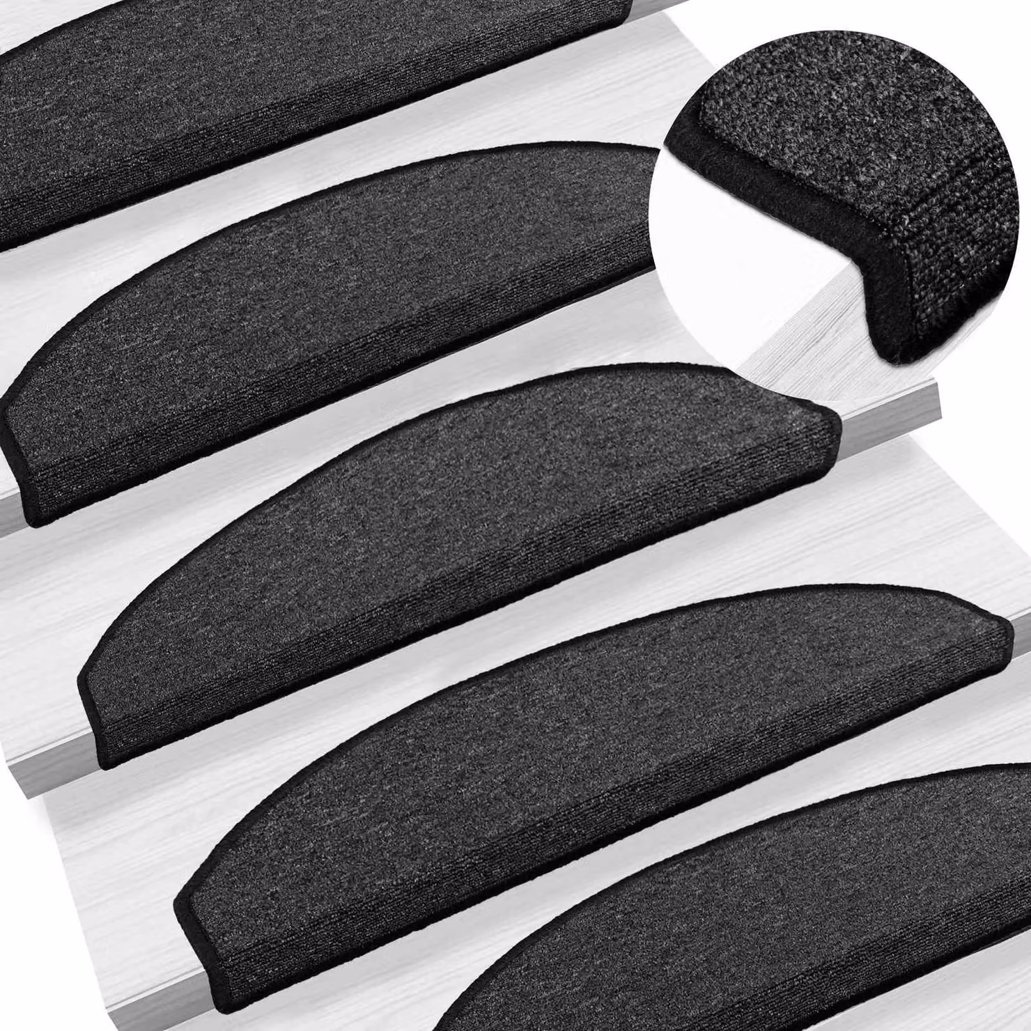 Set di 15 tappetini autoadesivi per scale vidaXL in polipropilene antiscivolo e fonoassorbenti, colore antracite/nero, L 80 x P 24,5 x H 3,5 cm