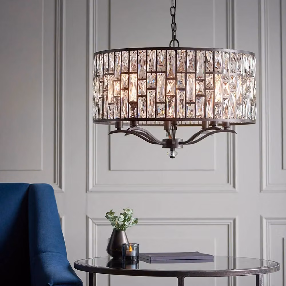 Lampadario a sospensione Belle Endon in cristallo e metallo bronzo scuro con 8xE14 – 2