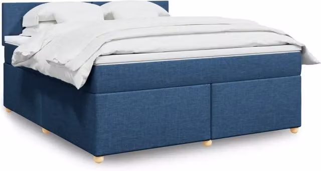 Letto Ibrido vidaXL con Giroletto a Molle e Materasso in Tessuto Blu e Bianco L/P: 180 x 200 cm – 1