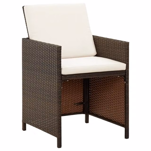 Set di 4 sedie da giardino con cuscini vidaXL in polyrattan marrone e bianco