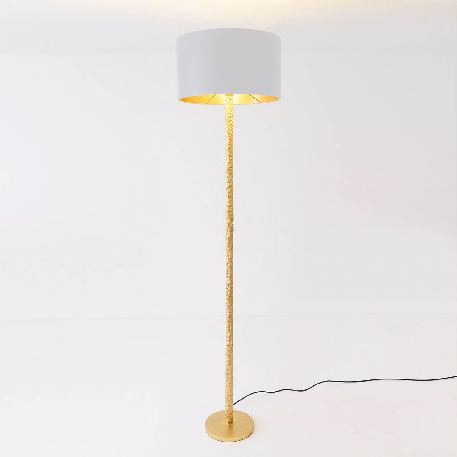 Holländer Lampada da terra Cancelliere Rotonda, Ottone / Oro, Soggiorno / Sala da pranzo, Tessuto / Stoffa / Seta, Design, Lampada da terra