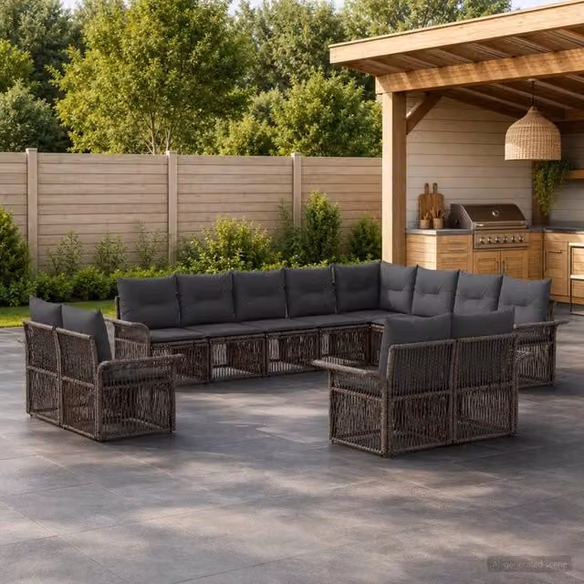 Set Divano da Giardino 12 pz Grigio e Grigio Scuro polyrattan 3435005