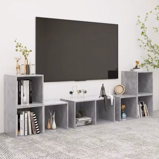 Set di 6 mobili credenza per TV in legno multistrato color grigio cemento opaco