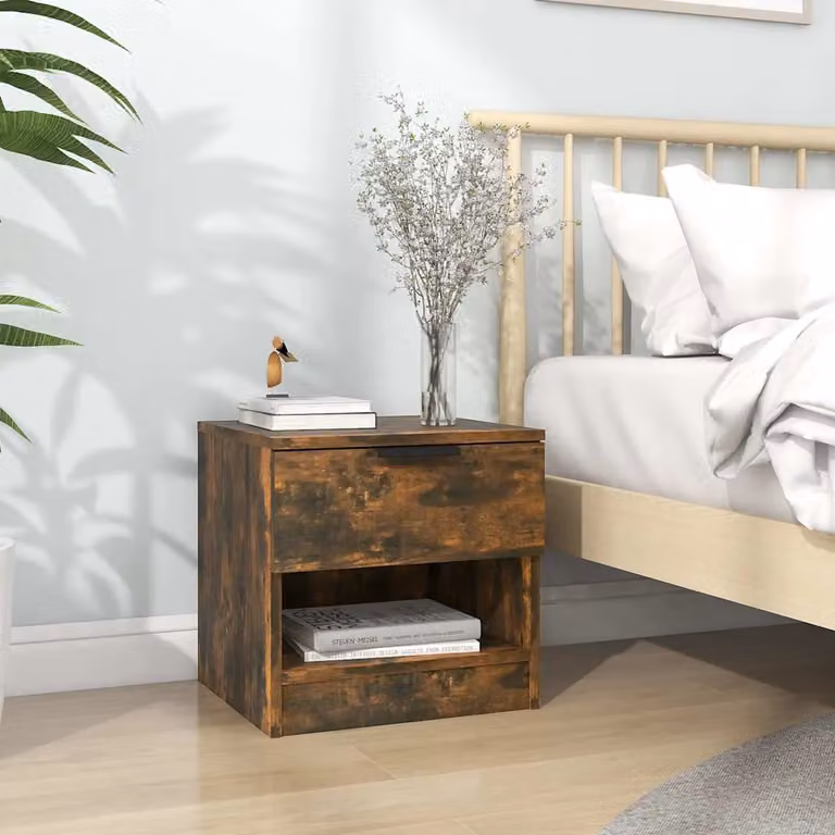 Comodino moderno vidaXL in legno multistrato rovere fumo marrone L: 39 cm, P: 30 cm, H: 40 cm