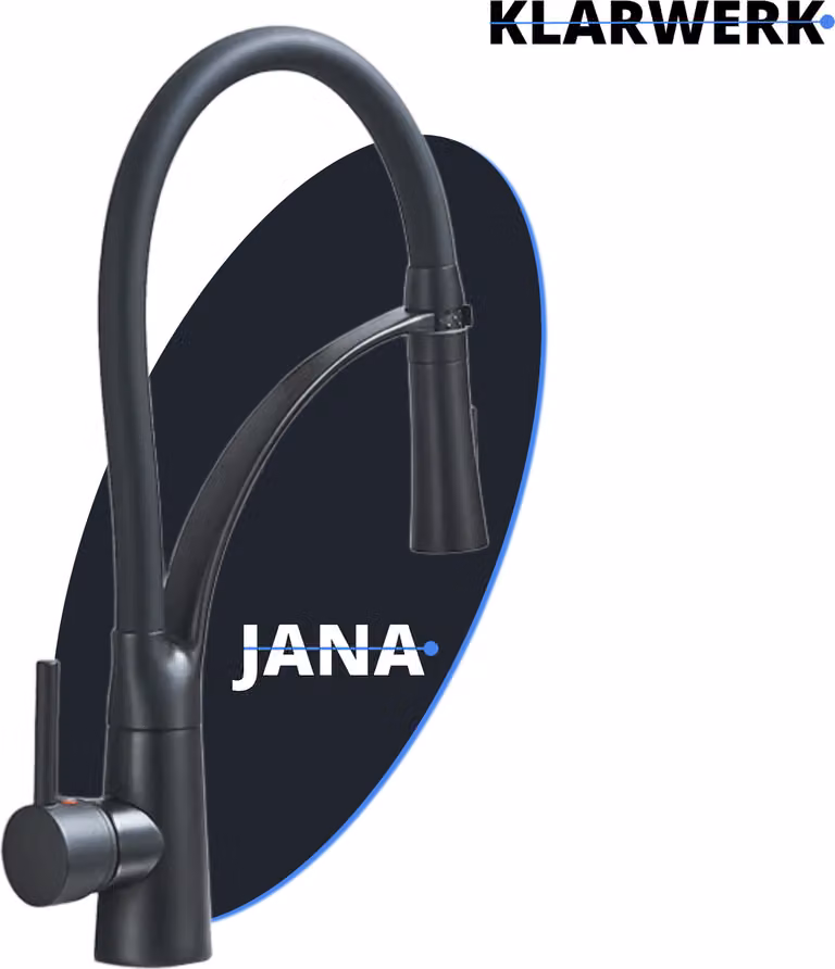 JANA | Miscelatore flessibile girevole da cucina in acciaio inox nero opaco | Miscelatore ad alto arco | Rubinetto ad alta pressione 360° 2 attacchi Gastro