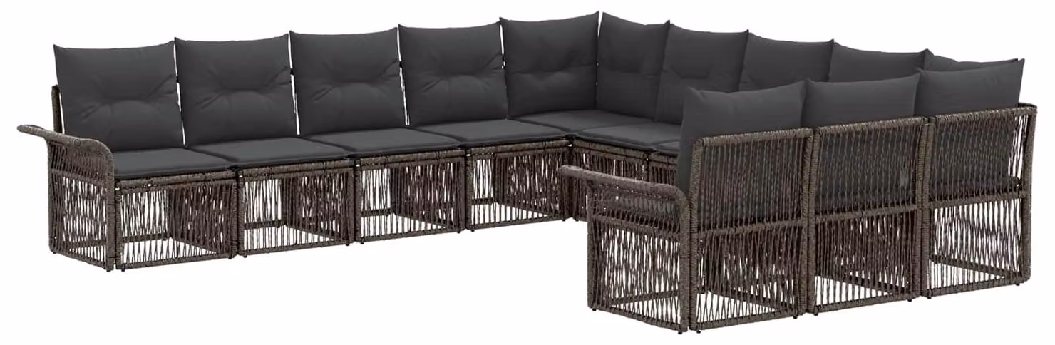 Set da giardino composto da 11 pezzi, colore grigio, realizzato in rattan sintetico
