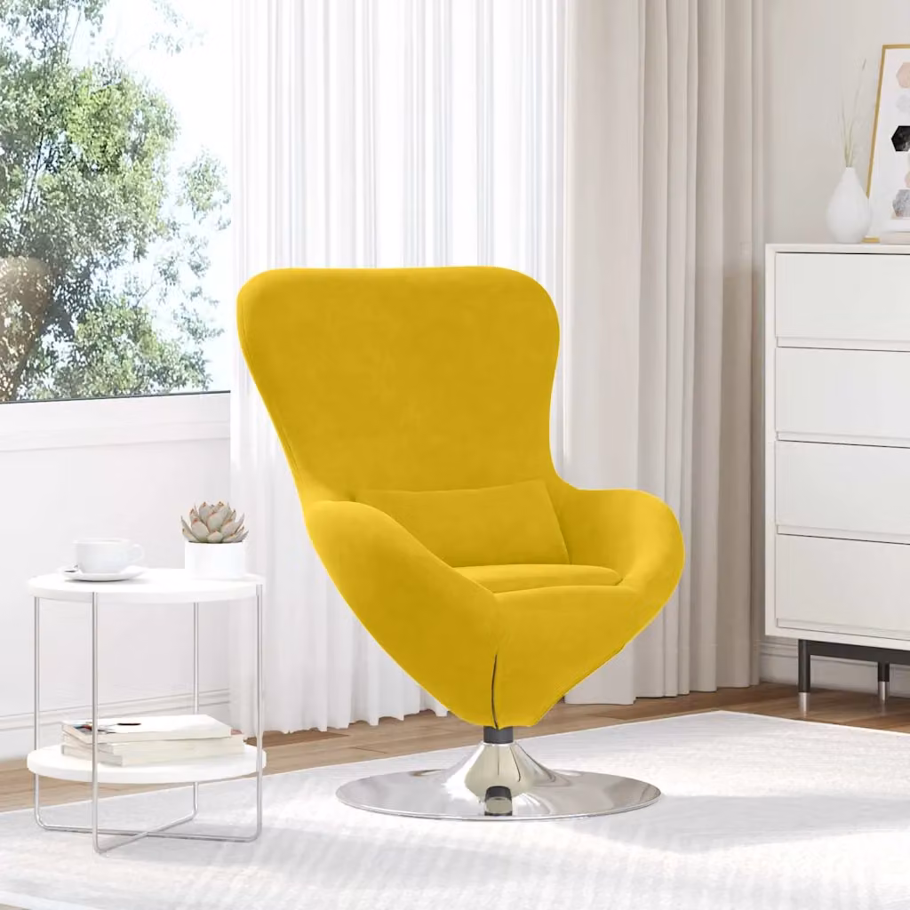 Poltrona uovo vidaXL in velluto giallo con struttura in metallo e rotazione a 360 gradi L: 73 cm, P: 40 cm, H: 90 cm