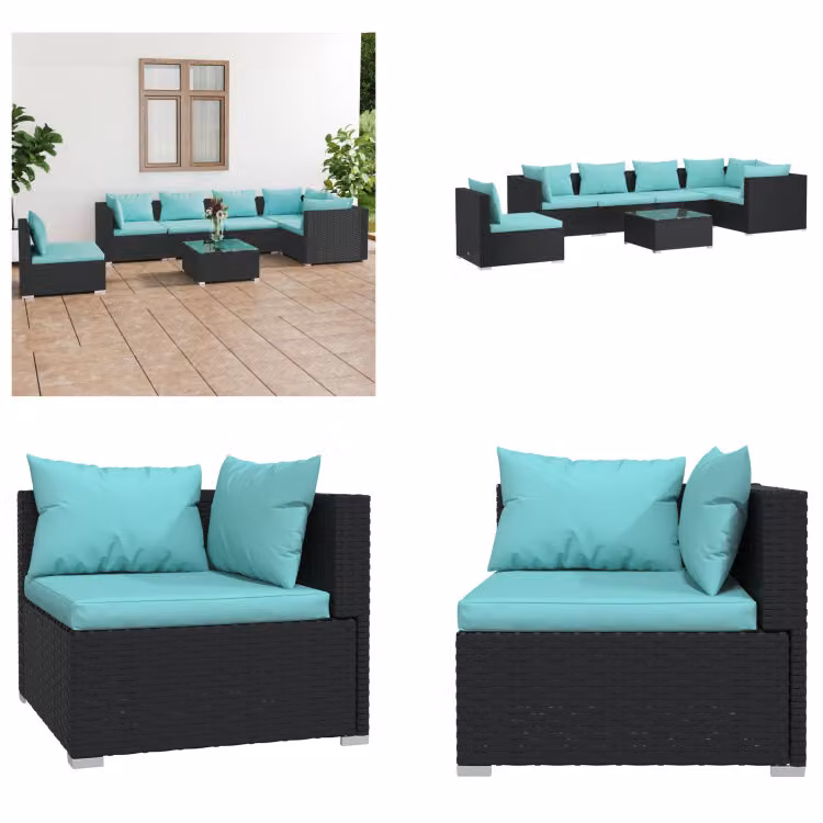 vidaXL set salotto da giardino 7 pezzi con cuscini in poly rattan nero - set salotto da giardino - set salotto da giardino - set salotto da patio - set divano da giardino