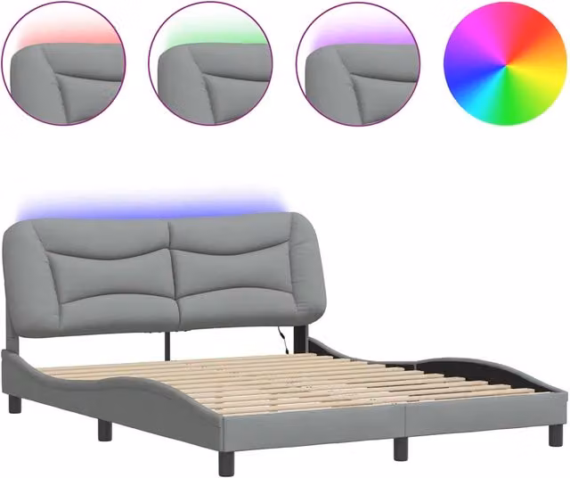 Letto matrimoniale | Letto per adulti | Giroletto con LED senza Materasso Hvar 160x200 cm Tessuto