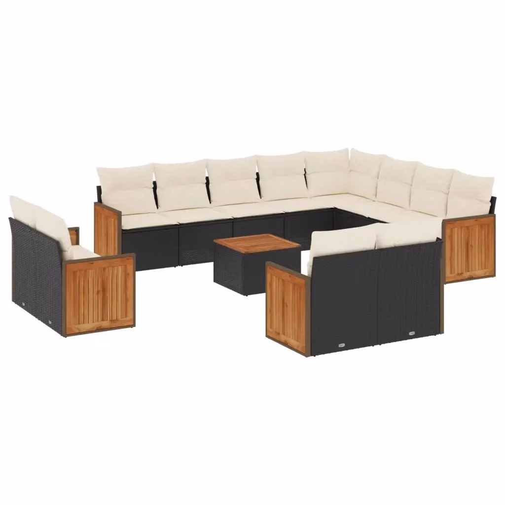 Set di divani da giardino vidaXL in polyrattan nero con cuscini e tavolino da esterno a forma di U – 2