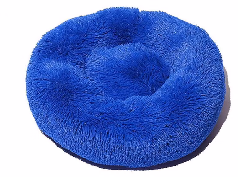 Cuccia per cani, cuccia per gatti, morbida, rotonda, in peluche, forma a ciambella, cuscino, 40 cm, colore blu