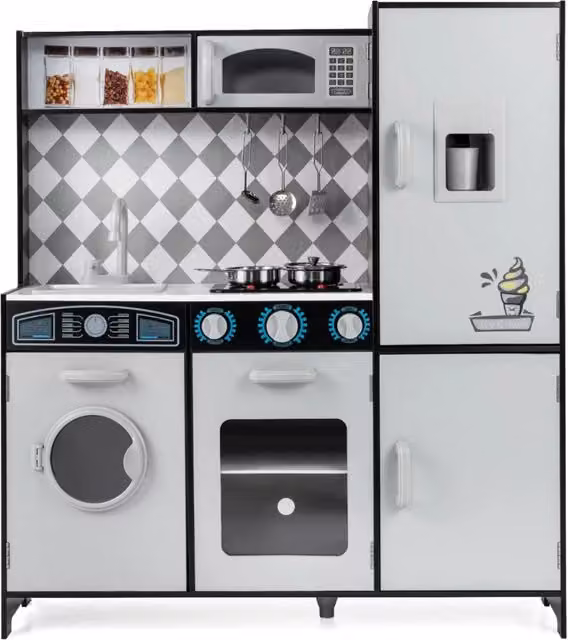 Cucina giocattolo per bambini in stile moderno con effetti sonori e luminosi, grigio e bianco, L 91 x P 30 x H 102 cm