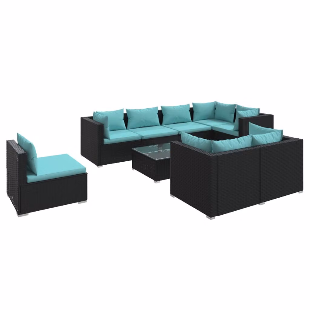 Set Divani da Giardino 9 pz con Cuscini in Polyrattan Nero