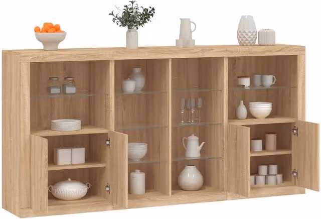Credenza con Luci LED Rovere Sonoma 202x37x100 cm 3209186