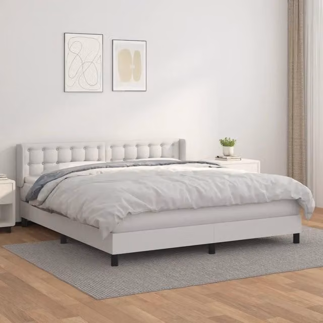 Letto Ibrido con Giroletto a Molle e Materasso vidaXL in Similpelle Bianco L/P/H: 180 x 200 x 88 cm