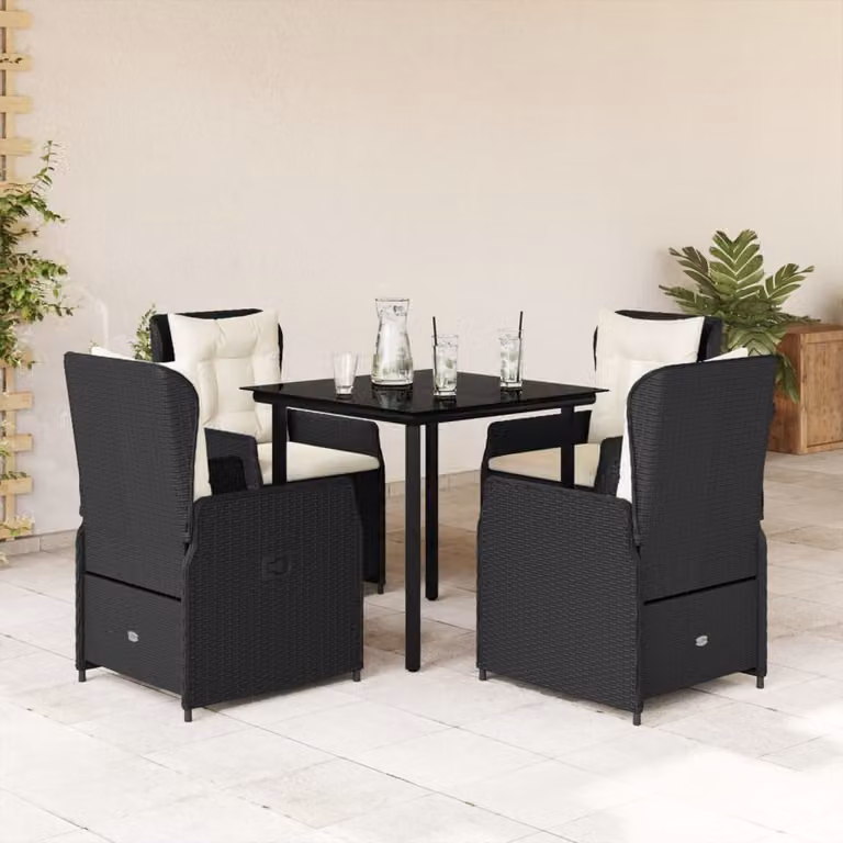 Maison Exclusive - Set da Pranzo da Giardino 5 pz Nero con Cuscini in Polyrattan