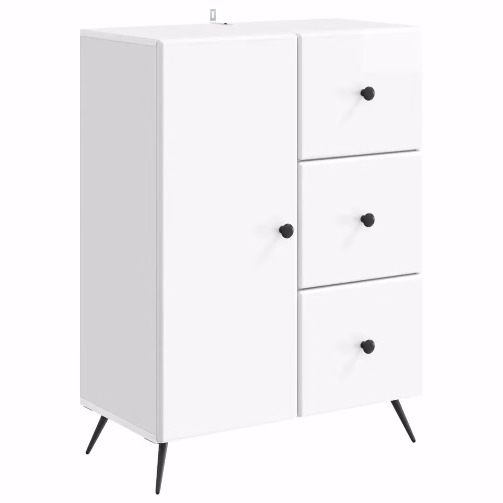 Credenza moderna vidaXL in bianco lucido con finitura in MDF e metallo, L: 66 cm, P: 34,5 cm, H: 90 cm – 2