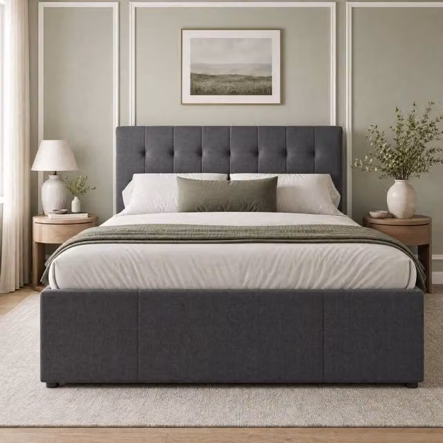 Letto 140x200 grigio – letto estraibile, 3 cassetti e testiera regolabile, senza materasso