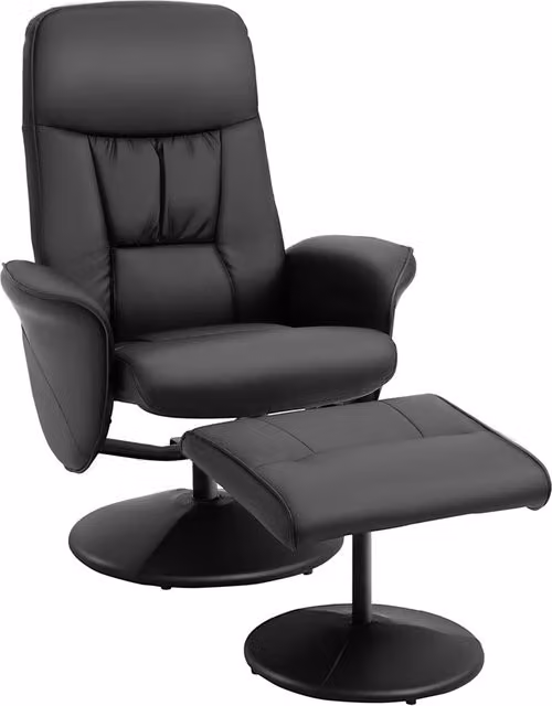 Poltrona Girevole Relax ¨C Minimal ¨C Nero, Finta Pelle, Metallo, Poggiapiedi, Schienale Regolabile