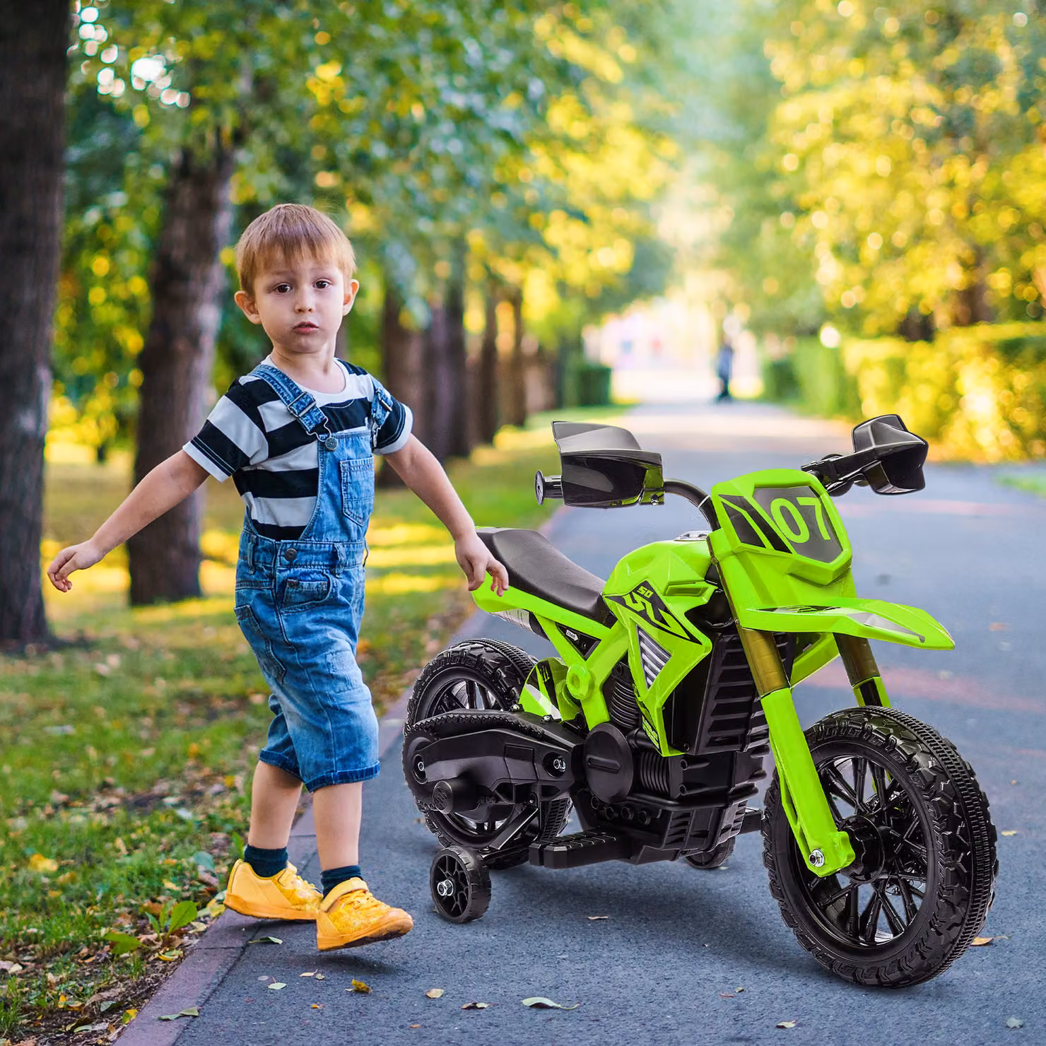 Moto Elettrica per Bambini AIYAPLAY Verde con Batteria Ricaricabile da 6V, Luci, Suoni e Ruote di Supporto per Età 3-8 Anni – 2