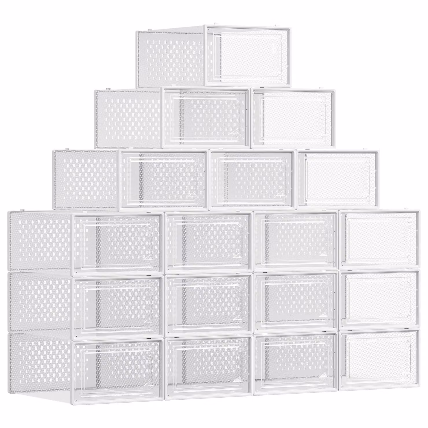 SONGMICS Scatole Porta Scarpe Pieghevoli | SONGMICS HOME, Trasparente + Bianco / M ( 33,5P x 23,2L x 14,3A cm )