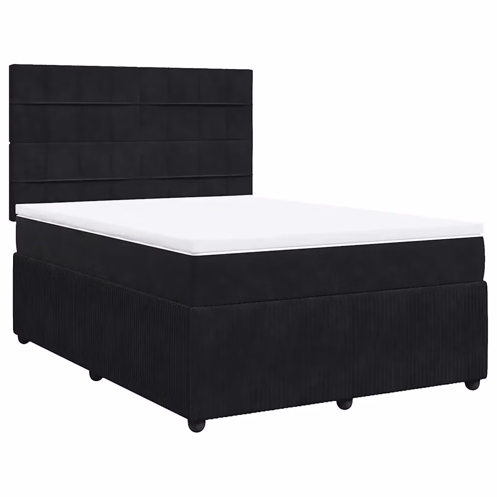 Letto Ibrido vidaXL con Giroletto a Molle e Materasso in Velluto Nero e Bianco L/P: 160 x 200 cm – 2