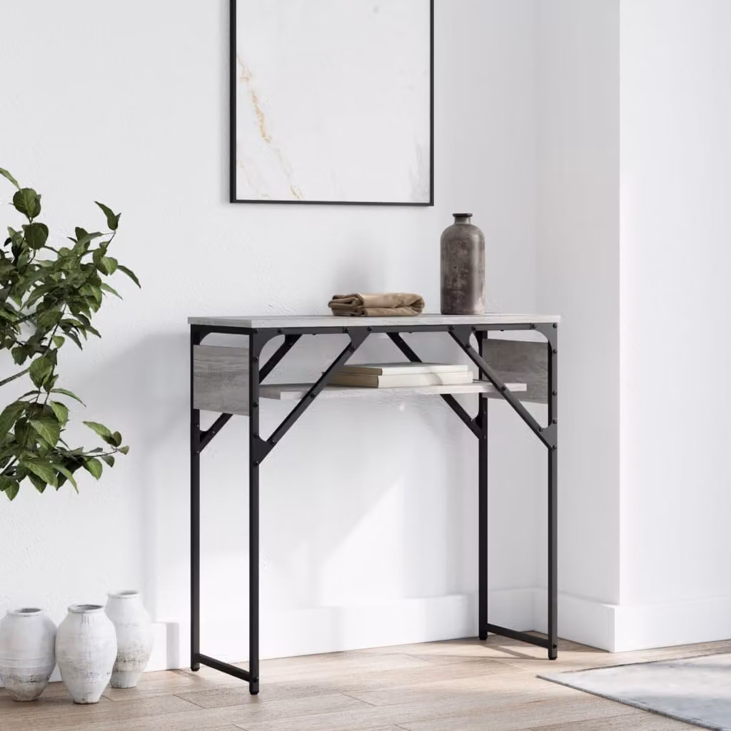 vidaXL Tavolo Consolle in Legno e Metallo Grigio Sonoma L/P/H: 75 x 30 x 75 cm