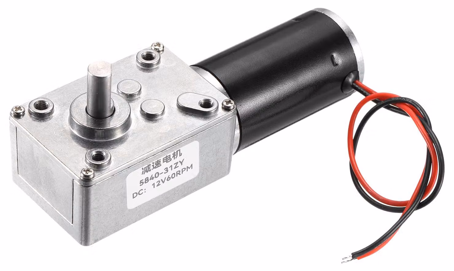 Motore a ingranaggi DC 12V, 60 giri al minuto, albero di uscita di 8 mm, riduttore a vite senza fine con rapporto di riduzione 1:100